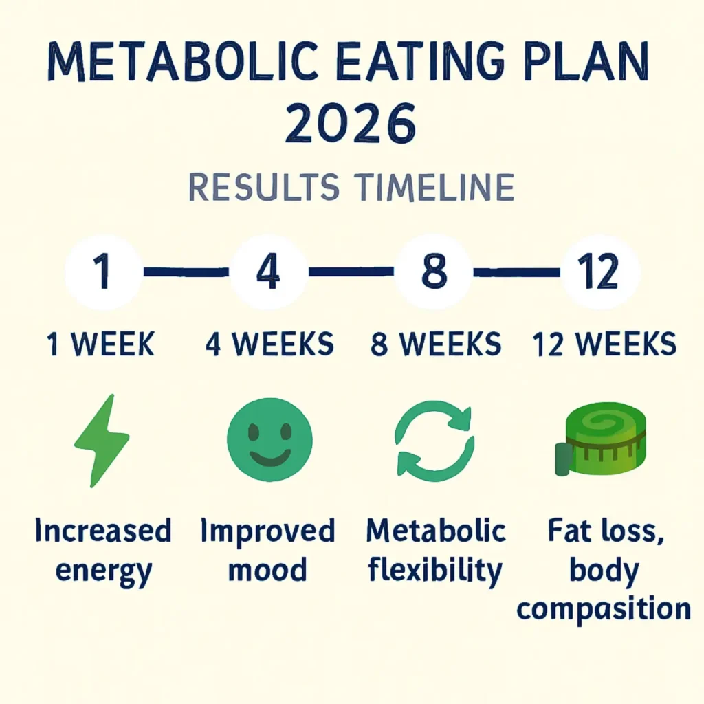 Metabolic Eating Plan 2026 Results Timeline Showing Progressive Benefits Over 12 Weeks